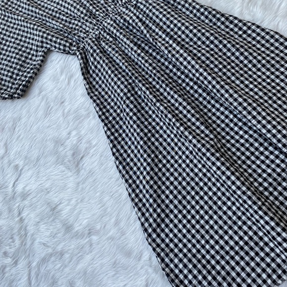 MANGO white&black checked cotton A-line midi dress. - Picture 3 of 9